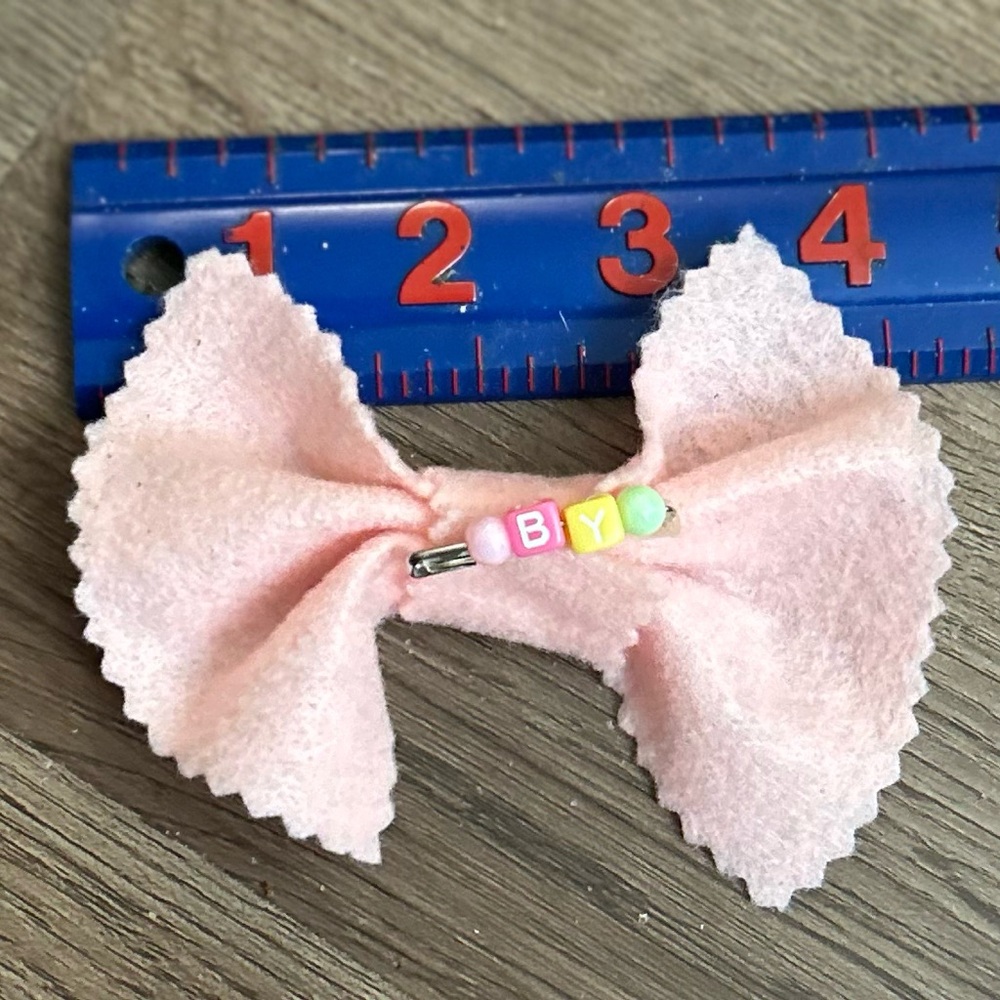 Pink Felt Bow Hair Clip/ initial pin